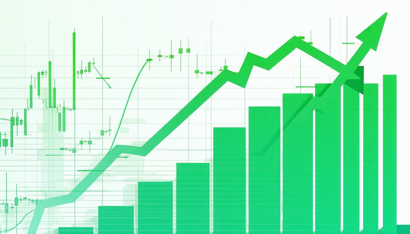 A dynamic financial graph showing the upward trend