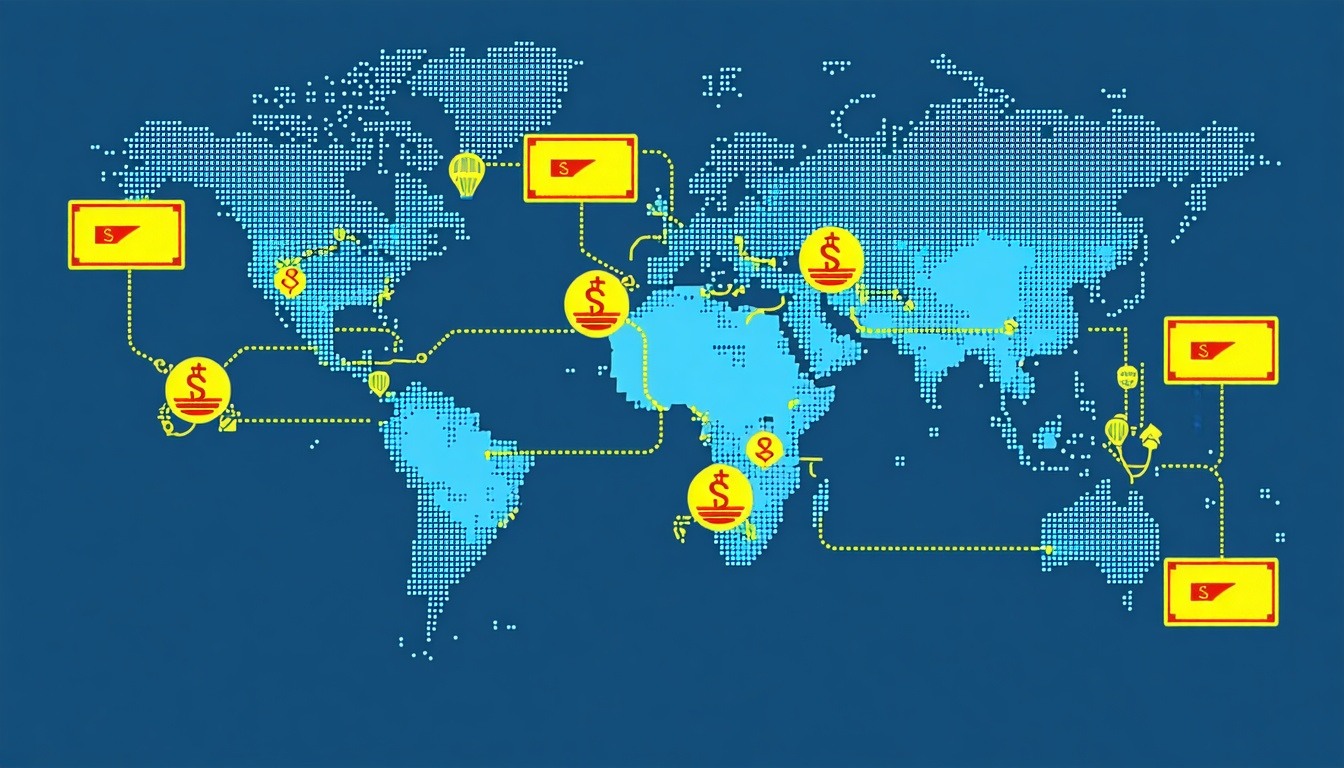 An illustration of global trade routes with tariff